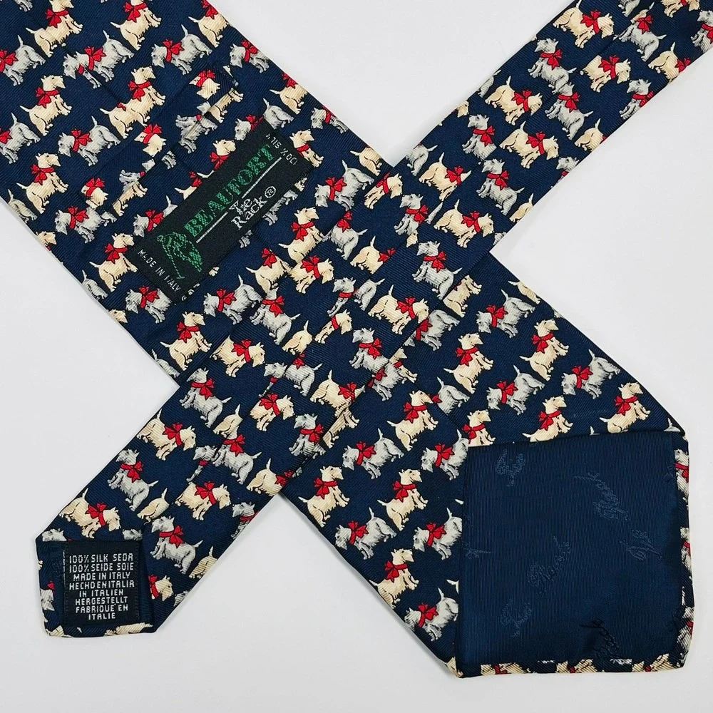 Beaufort Tie Rack Necktie Mens  Navy Blue Scottie Dog Silk Made in Italy Novelty